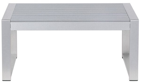 Záhradný konferenčný stolík svetlosivá hliník 90 x 50 cm kovový rám vrchná doska zo syntetického materiálu moderný štýl exteriér