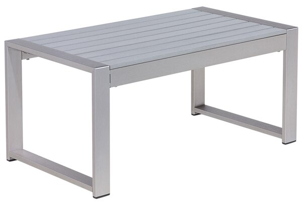 Záhradný konferenčný stolík svetlosivá hliník 90 x 50 cm kovový rám vrchná doska zo syntetického materiálu moderný štýl exteriér