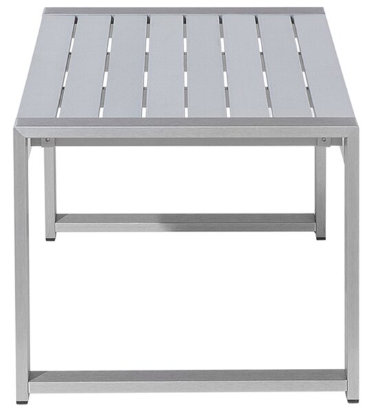 Záhradný konferenčný stolík svetlosivá hliník 90 x 50 cm kovový rám vrchná doska zo syntetického materiálu moderný štýl exteriér