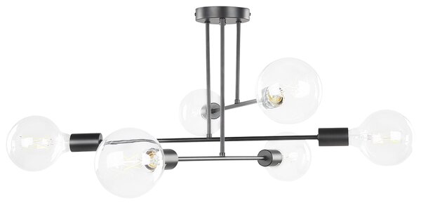 Stropná lampa čierna kov matný povrch 6 žiaroviek moderný industriálny štýl na strop obývačka