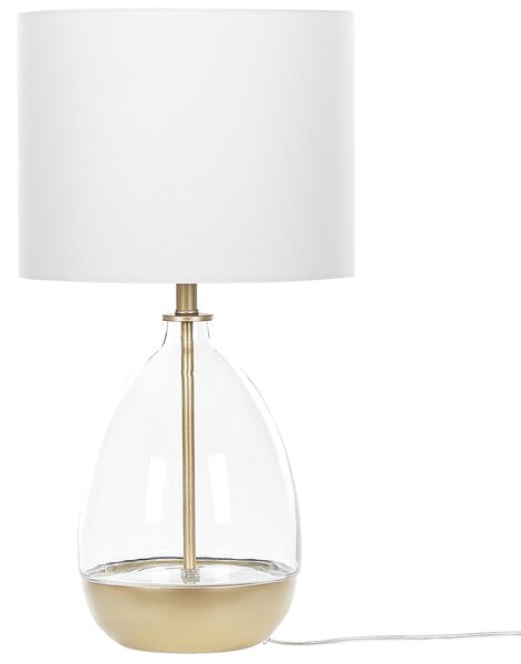 Stolná lampa biela zlatá priehľadná sklo oceľ polyester bavlna 63 cm priehľadný podstavec okrúhle tienidlo glamour štýl obývačka spálňa