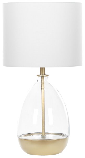 Stolná lampa biela zlatá priehľadná sklo oceľ polyester bavlna 63 cm priehľadný podstavec okrúhle tienidlo glamour štýl obývačka spálňa