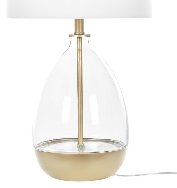 Stolná lampa biela zlatá priehľadná sklo oceľ polyester bavlna 63 cm priehľadný podstavec okrúhle tienidlo glamour štýl obývačka spálňa