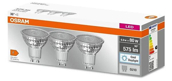 SADA 3x LED Žiarovka PAR16 GU10/6,9W/230V 6500K - Osram