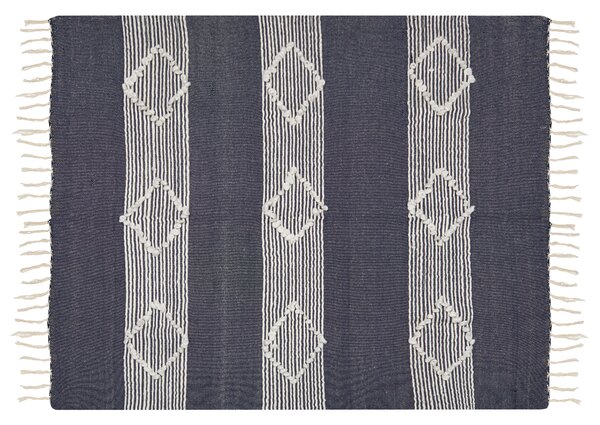 Deka modrá akryl bavlna 130 x 150 cm geometrický vzor so strapcami deka boho škandinávsky štýl doplnky obývačka spálňa