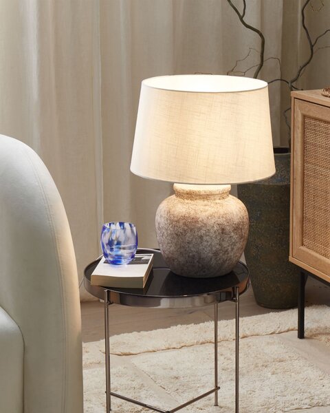 Stolná lampa béžová keramická 50 cm s tienidlom boho nočná lampa obývacia izba spálňa