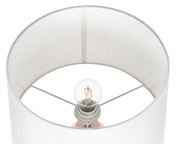 Stolná lampa ružová keramická biele látkové tienidlo ozdobný podstavec boho rustikálny dizajn