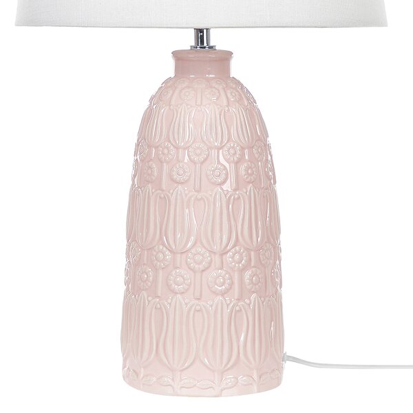 Stolná lampa ružová keramická biele látkové tienidlo ozdobný podstavec boho rustikálny dizajn