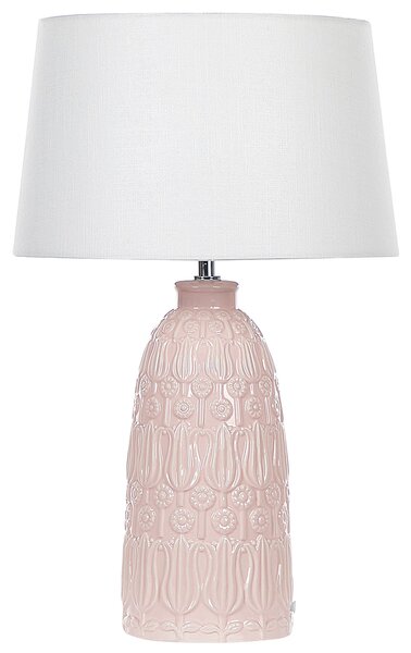 Stolná lampa ružová keramická biele látkové tienidlo ozdobný podstavec boho rustikálny dizajn