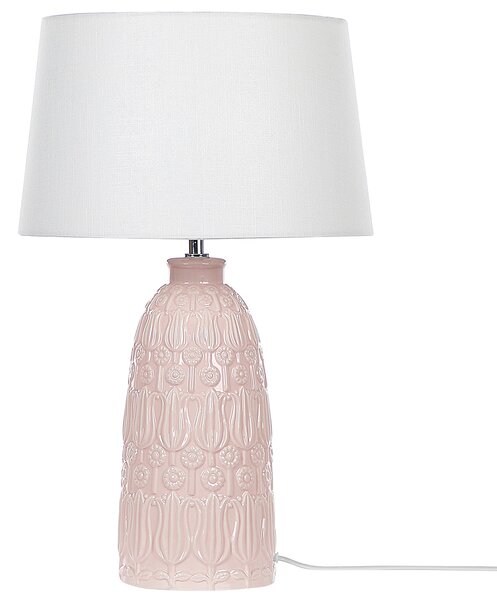 Stolná lampa ružová keramická biele látkové tienidlo ozdobný podstavec boho rustikálny dizajn