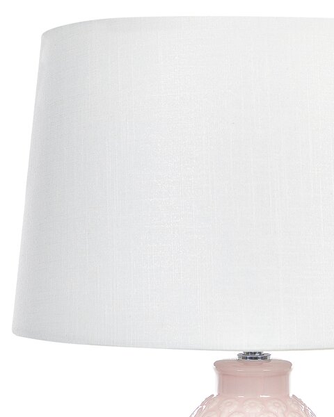 Stolná lampa ružová keramická biele látkové tienidlo ozdobný podstavec boho rustikálny dizajn