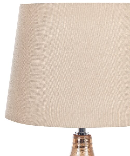 Stolná lampa zlatohnedá keramická 47 cm geometrický vzor látkové tienidlo ozdobný podstavec retro dizajn spálňa obývačka