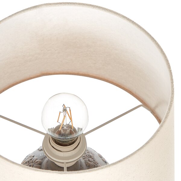 Stolná lampa sivá a béžová keramická 46 cm podstavec so vzorom kvetov látkové tienidlo spálňa obývacia izba