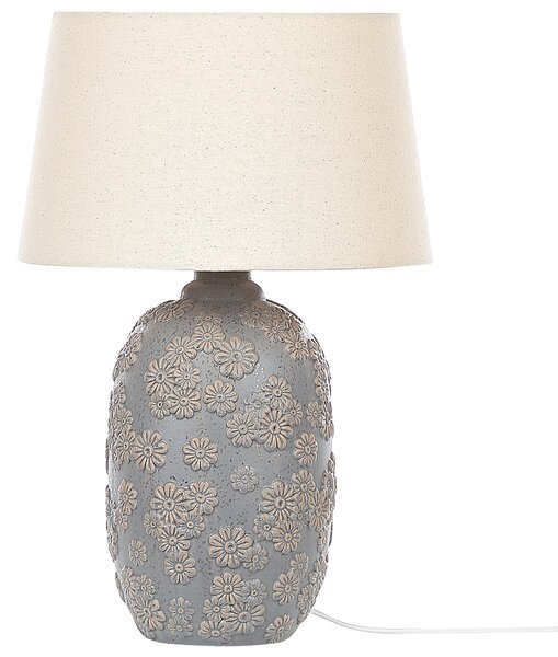Stolná lampa sivá a béžová keramická 46 cm podstavec so vzorom kvetov látkové tienidlo spálňa obývacia izba