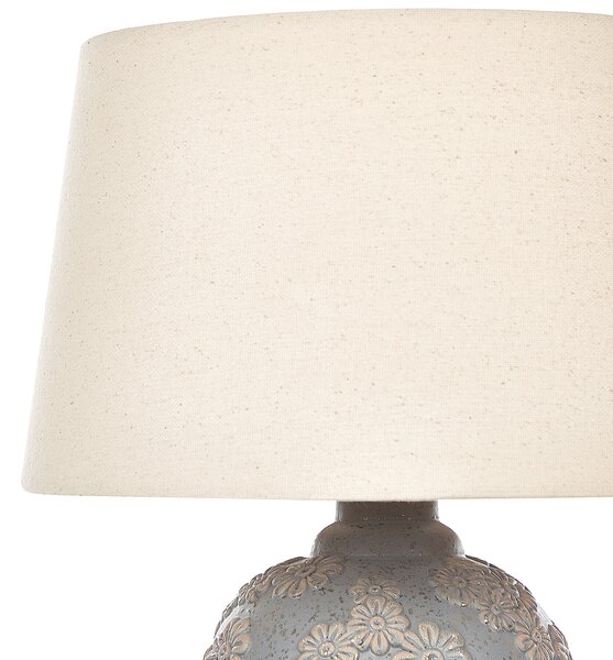 Stolná lampa sivá a béžová keramická 46 cm podstavec so vzorom kvetov látkové tienidlo spálňa obývacia izba