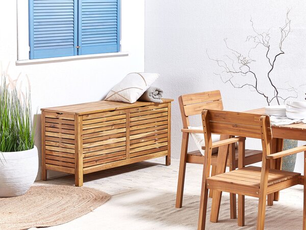 Úložný box svetlohnedý akáciové drevo 130 x 64 x 48 cm olejovaná povrchová úprava s vekom úložný priestor terasa záhrada balkón