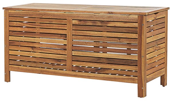Úložný box svetlohnedý akáciové drevo 130 x 64 x 48 cm olejovaná povrchová úprava s vekom úložný priestor terasa záhrada balkón