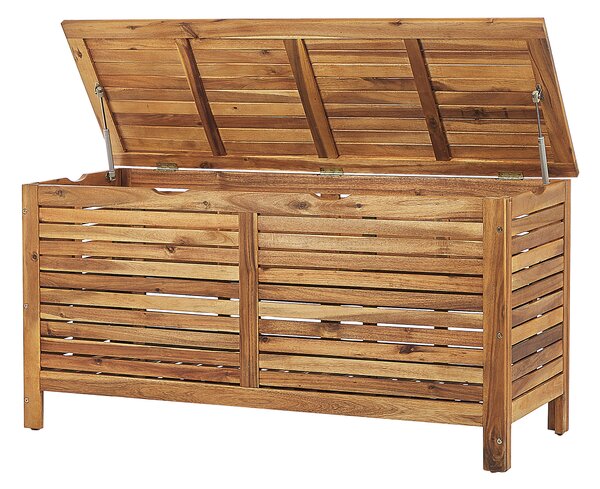 Úložný box svetlohnedý akáciové drevo 130 x 64 x 48 cm olejovaná povrchová úprava s vekom úložný priestor terasa záhrada balkón