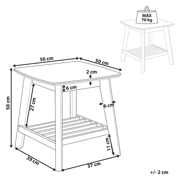 Odkladací stolík svetlohnedý MDF stolová doska nohy z kaučukového dreva 50 x 50 cm štvorcový tradičný dizajn