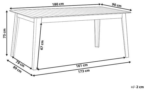 Záhradný jedálenský stôl svetlý akáciové drevo 180 x 90 cm pre 6 ľudí obdĺžnikový tvar rustikálny štýl