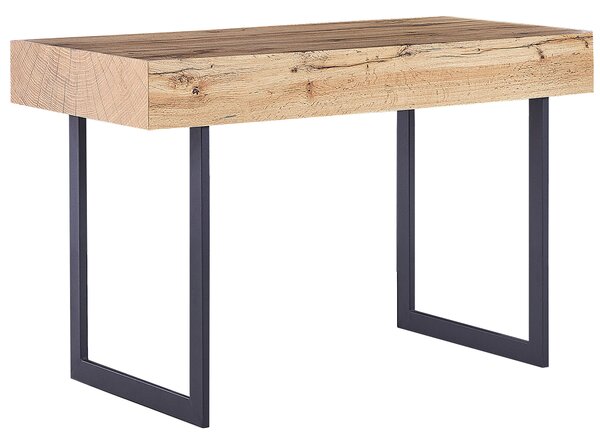 Písací stôl svetlé drevo a čierna MDF 120 x 55 cm oceľový rám 2 úložné zásuvky domáca kancelária