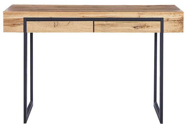 Písací stôl svetlé drevo a čierna MDF 120 x 55 cm oceľový rám 2 úložné zásuvky domáca kancelária