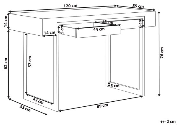 Písací stôl svetlé drevo a čierna MDF 120 x 55 cm oceľový rám 2 úložné zásuvky domáca kancelária