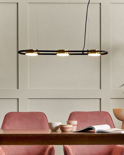 Závesná lampa čierna mosadzná oceľová integrované 3 LED svetlá geometrický tvar moderný industriálny štýl