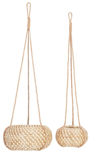 Sada 2 závesných kvetináčov prírodná morská tráva 27 x 86/ 22 x 69 cm bytové doplnky boho štýl