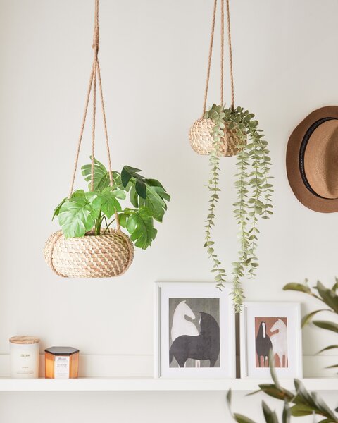 Sada 2 závesných kvetináčov prírodná morská tráva 27 x 86/ 22 x 69 cm bytové doplnky boho štýl