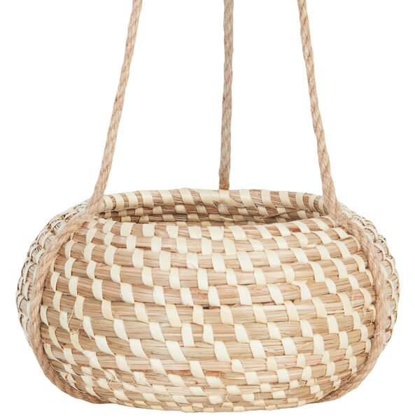Sada 2 závesných kvetináčov prírodná morská tráva 27 x 86/ 22 x 69 cm bytové doplnky boho štýl