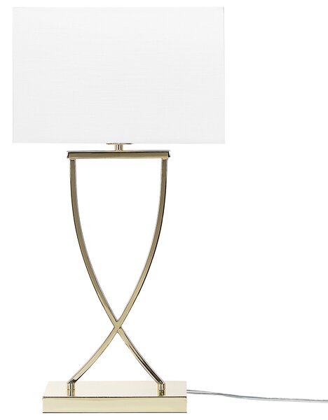 Stolná lampa zlatý kovový podstavec 62 cm biele látkové tienidlo obdĺžniková moderná obývacia izba