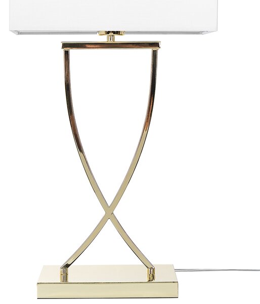 Stolná lampa zlatý kovový podstavec 62 cm biele látkové tienidlo obdĺžniková moderná obývacia izba