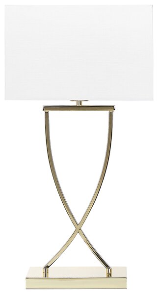 Stolná lampa zlatý kovový podstavec 62 cm biele látkové tienidlo obdĺžniková moderná obývacia izba