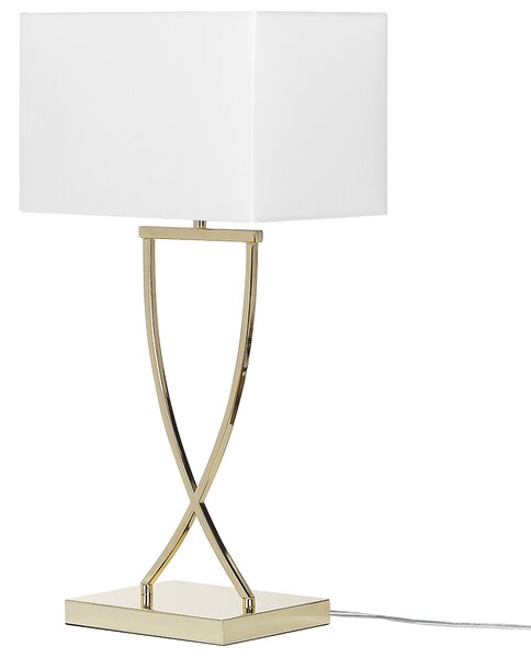 Stolná lampa zlatý kovový podstavec 62 cm biele látkové tienidlo obdĺžniková moderná obývacia izba