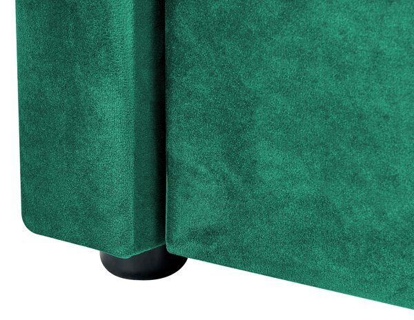Rozkladacia posteľ zelená zamat 90 x 200 cm s roštom prešívané čelo s gombíkmi glamour štýl spálňa