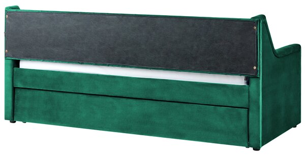 Rozkladacia posteľ zelená zamat 90 x 200 cm s roštom prešívané čelo s gombíkmi glamour štýl spálňa