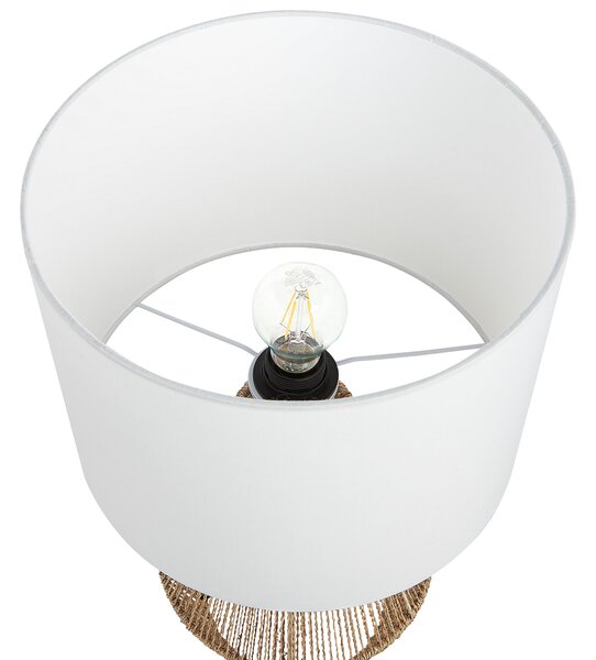 Stolná lampa prírodný papierový výplet látkové tienidlo boho dizajn osvetlenie do interiéru