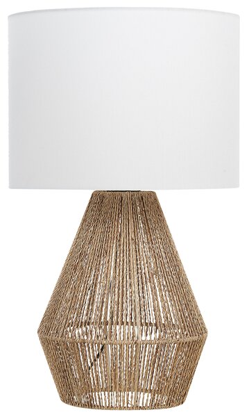 Stolná lampa prírodný papierový výplet látkové tienidlo boho dizajn osvetlenie do interiéru