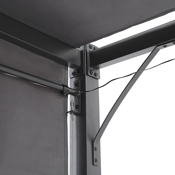Pergola tmavosivý polyester oceľový rám 310 x 310 cm látkové tienidlo solárne LED svetlá záhradný prístrešok moderný štýl exteriér