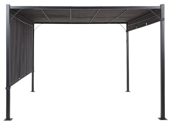 Pergola tmavosivý polyester oceľový rám 310 x 310 cm látkové tienidlo solárne LED svetlá záhradný prístrešok moderný štýl exteriér