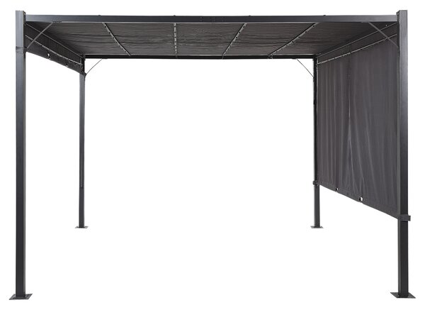 Pergola tmavosivý polyester oceľový rám 310 x 310 cm látkové tienidlo solárne LED svetlá záhradný prístrešok moderný štýl exteriér