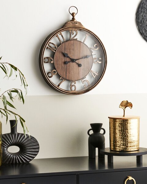 Nástenné hodiny hnedé syntetický materiál ø 52 cm bytové doplnky klasické arabské číslice