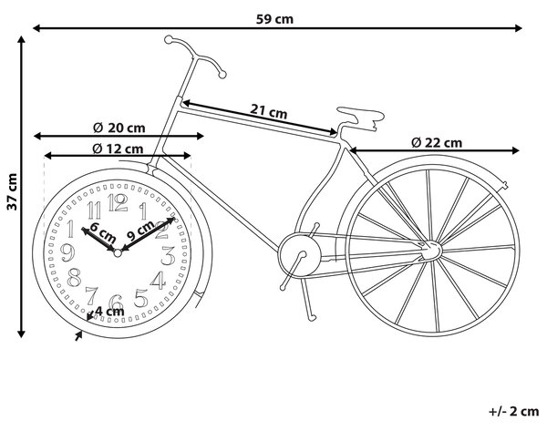 Stolné hodiny čierne kovový rám 37 cm v tvare bicykla moderný dizajn bytové doplnky