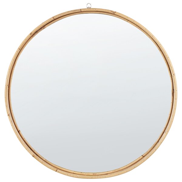 Nástenné zrkadlo prírodné ratanové 60 cm okrúhle tenký rám moderný boho dizajn predsieň obývačka