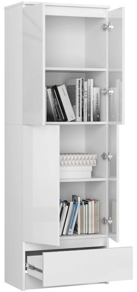 Regál R 60 cm 1 zásuvka 2 dvierka biely lesk