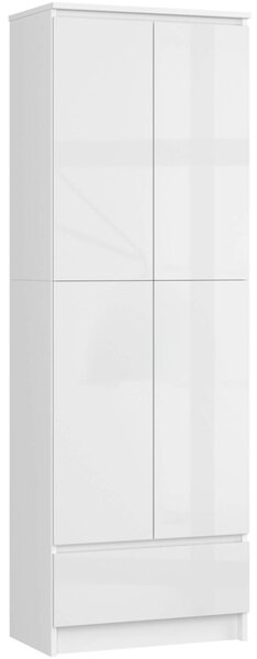 Regál R 60 cm 1 zásuvka 2 dvierka biely lesk