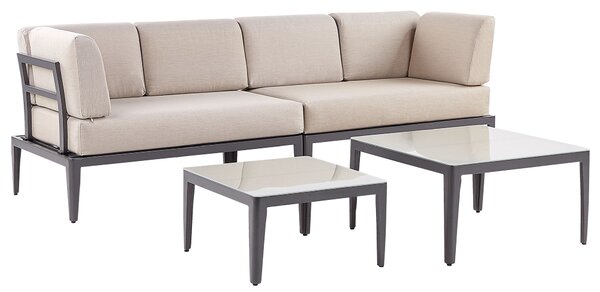 Záhradná sedacia súprava béžová sivá hliník polyester 6-miestna 2 konferenčné stolíky balkón terasa exteriér