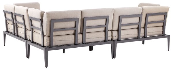 Záhradná sedacia súprava béžová sivá hliník polyester 6-miestna 2 konferenčné stolíky balkón terasa exteriér