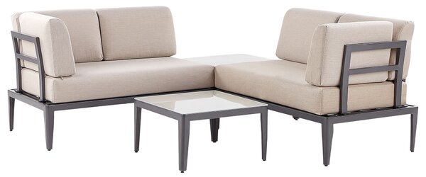 Záhradná sedacia súprava béžová sivá hliník polyester 6-miestna 2 konferenčné stolíky balkón terasa exteriér